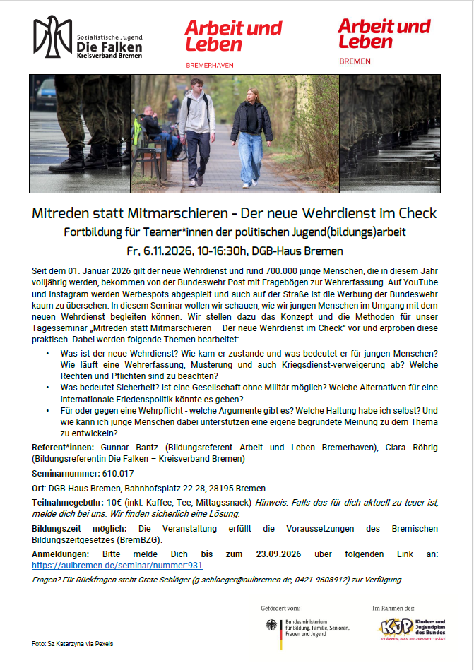 Flyer mit Infos zur Fortbildung zum Thema neue Wehrpflicht
